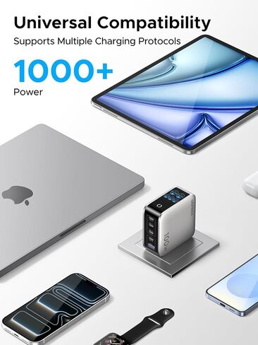 شاحن UGREEN Nexode Pro 100W GaN USB C، كتلة شاحن حائط سريع من النوع C بـ 5 منافذ مع شاشة ذكية متوافقة مع MacBook Pro/Air، iPhone 17/16 Series، Galaxy، iPad Pro، Steam Deck in Kuwait