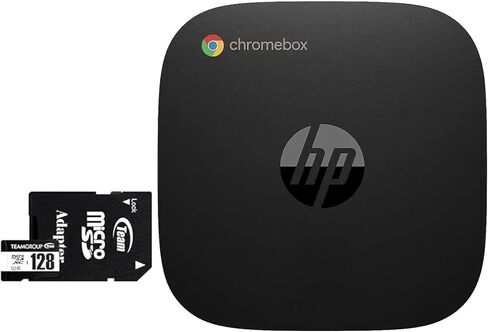 كمبيوتر سطح المكتب HP Chromebox G4 Mini (Intel Celeron 7305، 4GB DDR4، 64GB eMMC SSD، Intel UHD Graphics، 65W PSU، WiFi 6E، Bluetooth 5.3، RJ-45، 2 HDMI، نظام تشغيل Chrome) مع بطاقة microSDXC بسعة 128 جيجابايت in Saudi Arabia