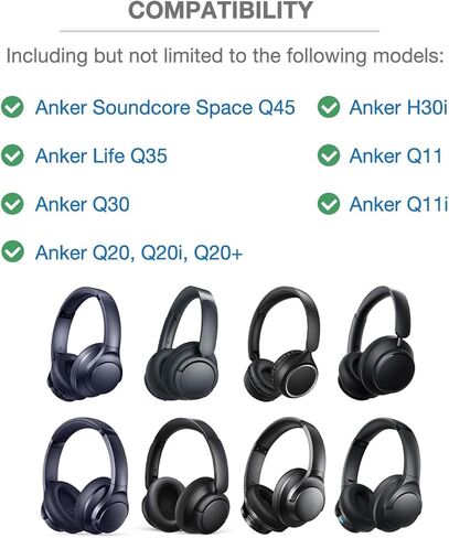 غطاء وسادة عصابة الرأس متوافق مع سماعات Anker Soundcore Space Q45، Life Q35، Q30، Q20، Q20i، Q20+، H30i Q11 Q11i، وسادة سميكة 6 مم، بدون سحاب منزلق، مع حلقة تعليق in Saudi Arabia
