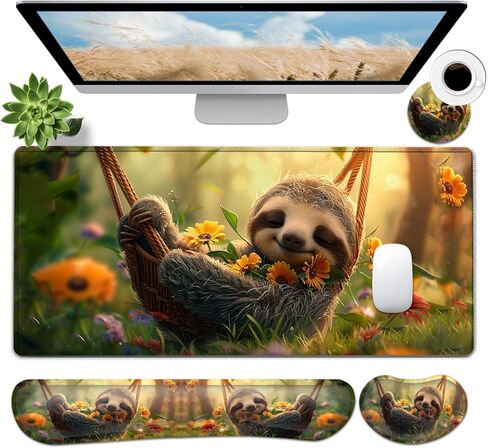 JVGFYNKL Large Gaming Mouse Pad Set, Ergonomic Memory Foam Keyboard Wrist Rest Support + Mouse Wrist Rest + Extended Desk Mat with Non-Slip Rubber Base, Cute Sloth Pattern Desk Pad in Saudi Arabia