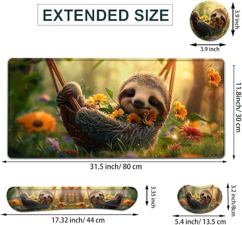 JVGFYNKL Large Gaming Mouse Pad Set, Ergonomic Memory Foam Keyboard Wrist Rest Support + Mouse Wrist Rest + Extended Desk Mat with Non-Slip Rubber Base, Cute Sloth Pattern Desk Pad in Saudi Arabia