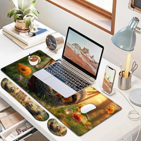 JVGFYNKL Large Gaming Mouse Pad Set, Ergonomic Memory Foam Keyboard Wrist Rest Support + Mouse Wrist Rest + Extended Desk Mat with Non-Slip Rubber Base, Cute Sloth Pattern Desk Pad in Saudi Arabia