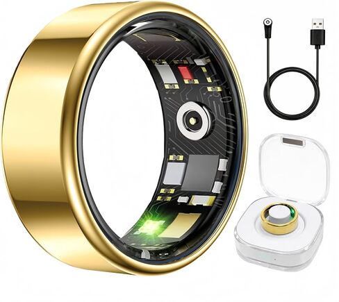 Smart Ring Health & Fitness Tracker for Men & Women, Heart Rate, SPO₂, Sleep & Activity Monitoring, IP68 Waterproof, Long Battery Life, Family Care Mode, No Subscription Fee (Gold, 7) in Kuwait