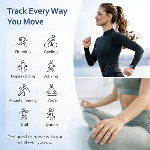 Smart Ring Health & Fitness Tracker for Men & Women, Heart Rate, SPO₂, Sleep & Activity Monitoring, IP68 Waterproof, Long Battery Life, Family Care Mode, No Subscription Fee (Gold, 7) in Kuwait