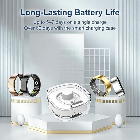 Smart Ring Health & Fitness Tracker for Men & Women, Heart Rate, SPO₂, Sleep & Activity Monitoring, IP68 Waterproof, Long Battery Life, Family Care Mode, No Subscription Fee (Gold, 7) in Kuwait