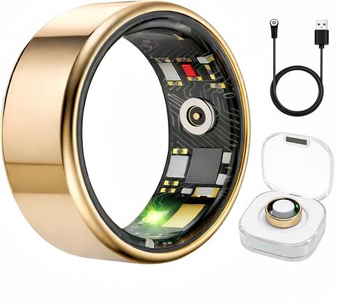 Smart Ring Health & Fitness Tracker for Men & Women, Heart Rate, SPO₂, Sleep & Activity Monitoring, IP68 Waterproof, Long Battery Life, Family Care Mode, No Subscription Fee (Gold, 7) in Kuwait