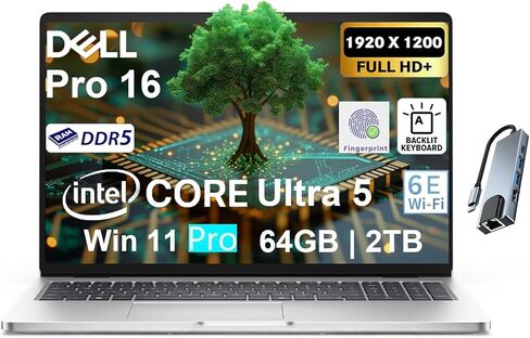 كمبيوتر محمول للأعمال بشاشة تعمل باللمس مقاس 16 بوصة من Dell | شاشة WUXGA مضادة للتوهج مقاس 16 بوصة | Intel Ultra 7 225U (12 نواة، حتى 5.2 جيجا هرتز) | ذاكرة الوصول العشوائي DDR5 سعة 16 جيجابايت، SSD 1 تيرابايت | WiFi6E + BT، لوحة مفاتيح بإضاءة خلفية، بصم in Kuwait