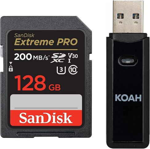 SanDisk 128 GB Extreme PRO SDXC UHS-I Memory Card - C10, U3, V30, 4K UHD, SD Card Bundle with 2-in-1 USB 3.0 Memory Card Reader in Saudi Arabia