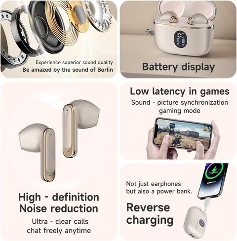 Wireless Earbuds Bluetooth 6.0 Headphones with LED Power Display and Power Bank Charging Case 50H Playtime IPX7 Waterproof in-Ear Ear Buds with Mic Deep Bass Earphones for iPhone Android Samsung in Saudi Arabia