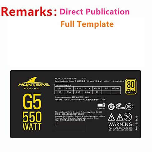 PSU للجدار العظيم وحدة كاملة 80plus Gold Game Power Supply مصنف 550W Peak 650W Power Supply G5 GW-ATX550BL in Saudi Arabia