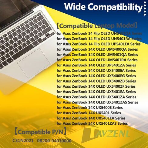 C31N2021 63Wh Laptop Battery Replacement for Asus Zenbook 14 Flip OLED UN5401QA 14X OLED UM5400QA UX5400E UX5401 UX5401EA UX5401ZAS Series 0B200-04030000 11.61V 5427 in Saudi Arabia