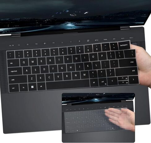 قطعتان من غطاء لوحة المفاتيح لجهاز 2025 Dell XPS 14 9440 9450 14.5 بوصة، Dell 14 Premium Laptop DA14250 14.5 بوصة، XPS 16 9640 16.3 بوصة (لا يناسب Dell XPS 13 9345 9350/XPS 13 Plus 9320/16 Premium DA16250)-أسود + شفاف in Kuwait
