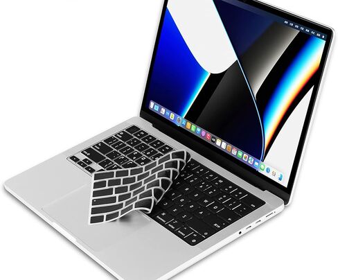 XSKN Hebrew Black US Version Silicone Keyboard Cover Skin for 2021 MacBook Pro M1 / MAX Chip 14.2 inch with Touch ID A2442 16.2 A2485 (SHK-393) in Saudi Arabia