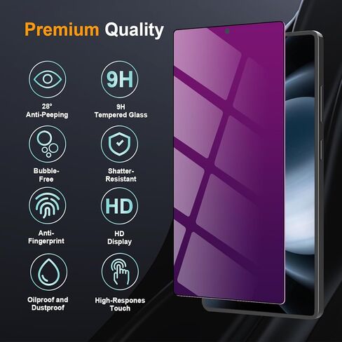 2 Pack for Samsung Galaxy S25 Ultra 6.86" Privacy Screen Protector Tempered Glass Film Purple Gradient Anti-spy Anti-Blue Light Ultrasonic Fingerprint Support Easy Installation in Saudi Arabia