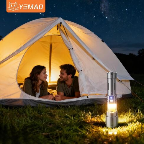 مصابيح يدوية عالية اللومن من Yemao قابلة لإعادة الشحن مع 8 أوضاع، مصابيح يدوية تكتيكية مع مصباح تخييم دافئ، مصباح يدوي LED ساطع قابل للتكبير مع 5000 مللي أمبير في الساعة، مصباح يدوي EDC للمنزل والتخييم والسفر والطوارئ in Kuwait