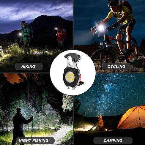 COB Keychain Work Light Flashlight - قابلة لإعادة الشحن متعددة الأدوات للتخييم النار كاتب 7 أوضاع 1600 لومن لمعدات التنزه سيرًا على الأقدام في حالات الطوارئ، كلاب المشي EDC للرجال، المتحمسين في الهواء الطلق (عبوتان) in Kuwait