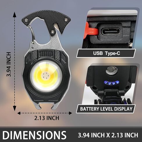 COB Keychain Work Light Flashlight - قابلة لإعادة الشحن متعددة الأدوات للتخييم النار كاتب 7 أوضاع 1600 لومن لمعدات التنزه سيرًا على الأقدام في حالات الطوارئ، كلاب المشي EDC للرجال، المتحمسين في الهواء الطلق (عبوتان) in Kuwait