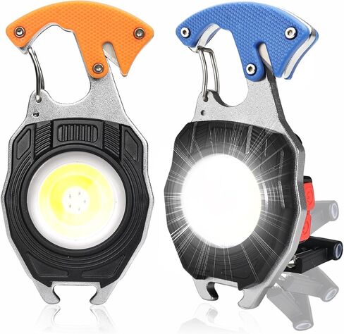 COB Keychain Work Light Flashlight - قابلة لإعادة الشحن متعددة الأدوات للتخييم النار كاتب 7 أوضاع 1600 لومن لمعدات التنزه سيرًا على الأقدام في حالات الطوارئ، كلاب المشي EDC للرجال، المتحمسين في الهواء الطلق (عبوتان) in Kuwait