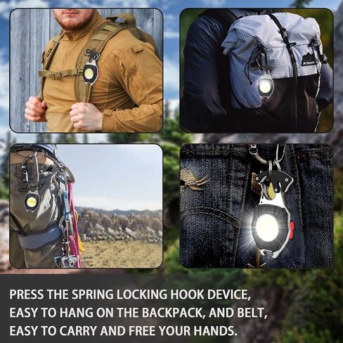COB Keychain Work Light Flashlight - قابلة لإعادة الشحن متعددة الأدوات للتخييم النار كاتب 7 أوضاع 1600 لومن لمعدات التنزه سيرًا على الأقدام في حالات الطوارئ، كلاب المشي EDC للرجال، المتحمسين في الهواء الطلق (عبوتان) in Kuwait