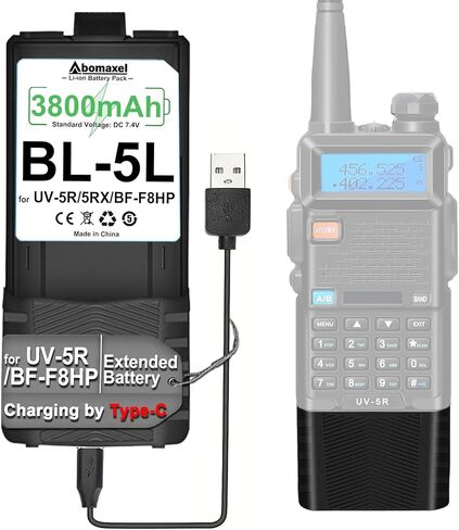 بطارية أبوماكسل BL-5L ممتدة لأجهزة الاتصال اللاسلكي، حزمة بطارية ليثيوم أيون بوليمر 3800 مللي أمبير في الساعة 7.4 فولت، شحن من النوع C، متوافقة مع سلسلة UV-5R UV-5RX BF-F8HP in Kuwait