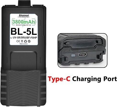 بطارية أبوماكسل BL-5L ممتدة لأجهزة الاتصال اللاسلكي، حزمة بطارية ليثيوم أيون بوليمر 3800 مللي أمبير في الساعة 7.4 فولت، شحن من النوع C، متوافقة مع سلسلة UV-5R UV-5RX BF-F8HP in Kuwait