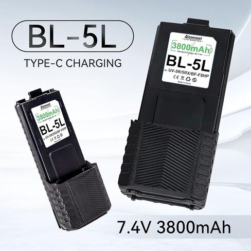 بطارية أبوماكسل BL-5L ممتدة لأجهزة الاتصال اللاسلكي، حزمة بطارية ليثيوم أيون بوليمر 3800 مللي أمبير في الساعة 7.4 فولت، شحن من النوع C، متوافقة مع سلسلة UV-5R UV-5RX BF-F8HP in Kuwait