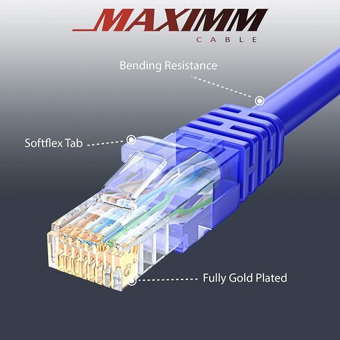 كابل Maximm Cat 6 Ethernet بطول 10 أقدام، نحاس نقي 100%، كابل Cat6 (24 حزمة) كابل LAN، كابل الإنترنت، كابل التصحيح وكابل الشبكة - UTP (أزرق) 10 أقدام in Saudi Arabia