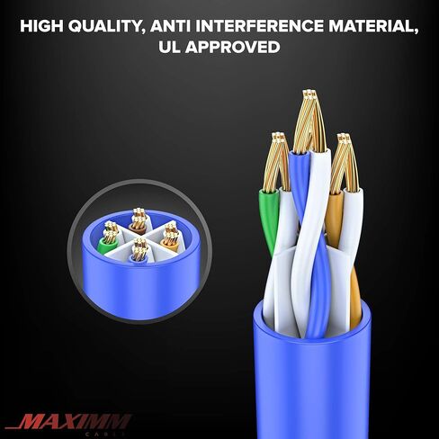 كابل Maximm Cat 6 Ethernet بطول 10 أقدام، نحاس نقي 100%، كابل Cat6 (24 حزمة) كابل LAN، كابل الإنترنت، كابل التصحيح وكابل الشبكة - UTP (أزرق) 10 أقدام in Saudi Arabia