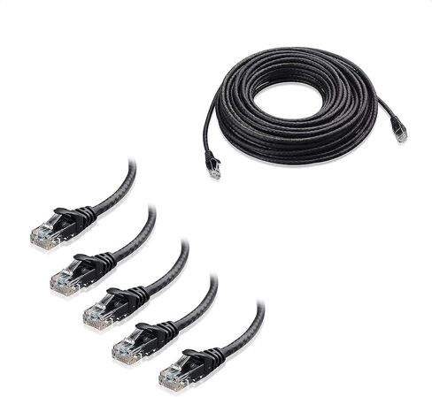 كابل ماترز - حزمة واحدة من كابل إيثرنت Cat6 طويل بدون متاعب بطول 50 قدم (كابل Cat6، كابل Cat 6) باللون الأسود و5 حزم كابل إيثرنت قصير Cat6 بطول 5 أقدام in Kuwait