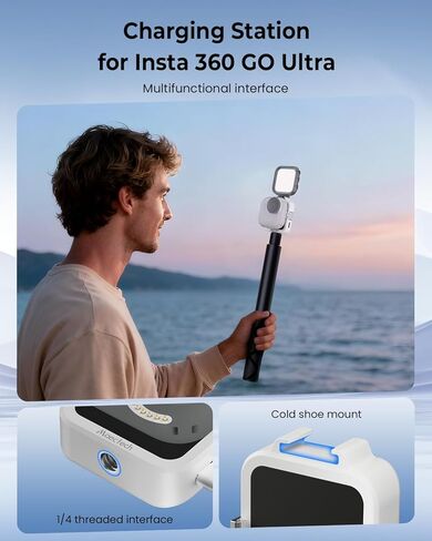 قاعدة شحن قابلة لإعادة الشحن مع بطارية مدمجة بقدرة 500 مللي أمبير في الساعة لمحطة شحن Insta360 GO Ultra لملحقات GO Ultra سريعة التحرير - أبيض in Kuwait