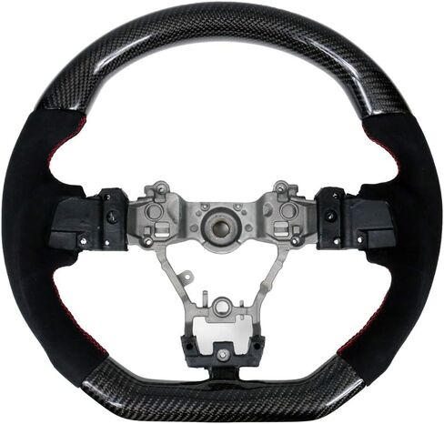 IKON MOTORSPORTS Steering Wheel Compatible With 2015-2021 Subaru WRX & WRX STI w/Breathable Anti-Slip Cover Carbon Fiber + Synthetic Suede + Red Stitching + Red Ring in Saudi Arabia
