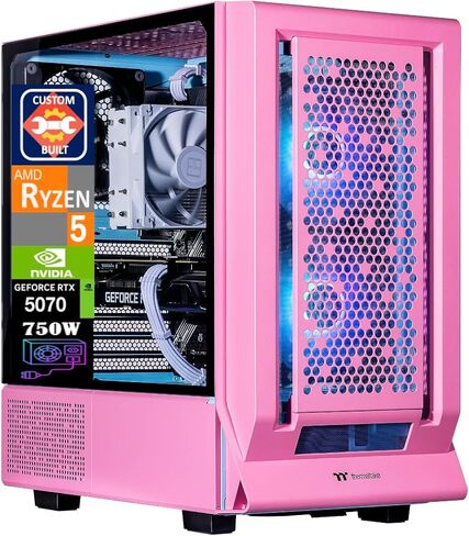 كمبيوتر مكتبي للألعاب Velztorm Pink Fultix (AMD Ryzen 5-5500، GeForce RTX 5060، 32GB DDR4، 1TB PCIe SSD، مراوح RGB، 750W PSU، WiFi 5، Bluetooth 5.0، RJ-45، 1 منفذ عرض، HDMI، Win 11 Pro) in Saudi Arabia