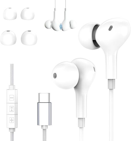 USB C Headphones Compatible with MacBook Pro Air Surface Microsoft HP Lenovo Dell Asus Acer Laptop, Wired Earbuds USB C Stereo Headphones with Noise Canceling Microphone in Saudi Arabia