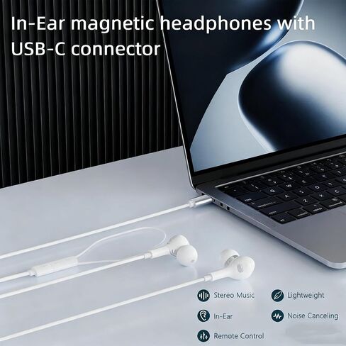 USB C Headphones Compatible with MacBook Pro Air Surface Microsoft HP Lenovo Dell Asus Acer Laptop, Wired Earbuds USB C Stereo Headphones with Noise Canceling Microphone in Saudi Arabia