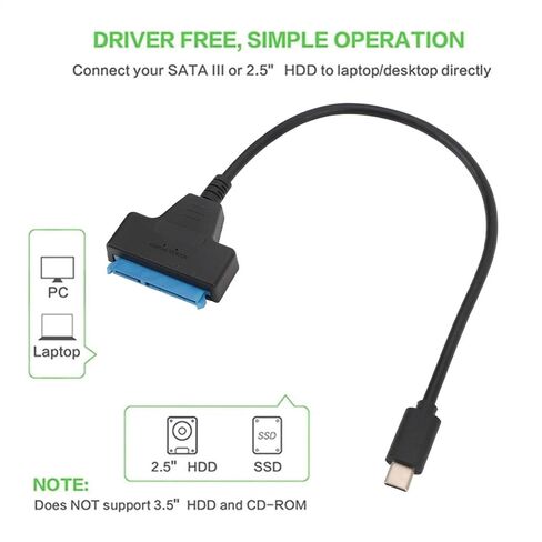 كابل محول SATA إلى USB 3.1 نوع C يدعم UASP سلك محول القرص الصلب بسرعة 6 جيجابت في الثانية لـ 2.5 بوصة HD D SSD، وكابل SATA بسرعة 6 جيجابت في الثانية إلى النوع C، ومحول مدعوم UASP in Kuwait