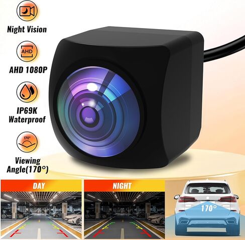 كاميرا احتياطية للوحة الترخيص AHD 1080P - كاميرا عكس السيارة مع رؤية ليلية واضحة وIP69K مقاومة للماء - كاميرا رؤية خلفية بزاوية واسعة 170 درجة - لسيارة السيارة والشاحنة SUV RV العكسية لوقوف السيارات in Saudi Arabia
