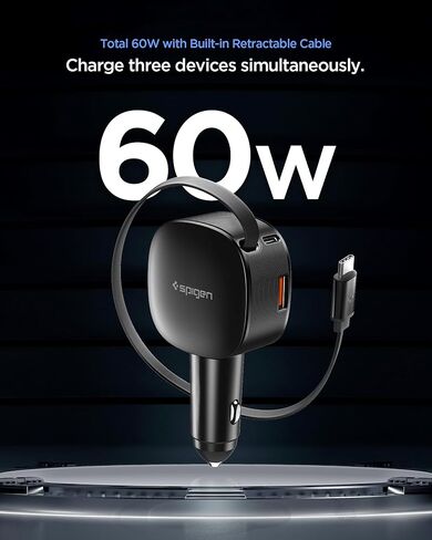 شاحن سيارة سبايجن قابل للسحب 60 وات، شاحن هاتف سيارة USB C سريع، محول سيارة كوانتوم بوست لهواتف iPhone 17 16 15 14 Pro Max، Samsung Galaxy S25 S24، Google Pixel، ملحقات السيارة in Saudi Arabia