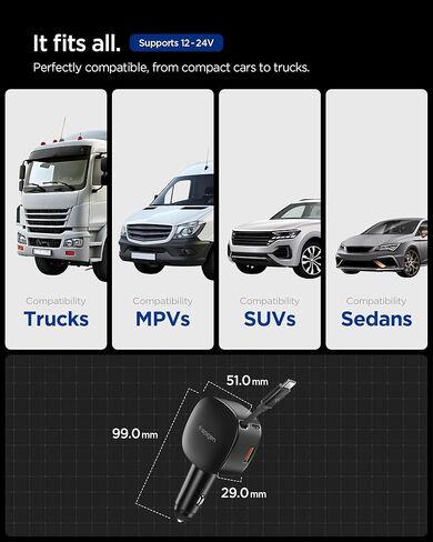 شاحن سيارة سبايجن قابل للسحب 60 وات، شاحن هاتف سيارة USB C سريع، محول سيارة كوانتوم بوست لهواتف iPhone 17 16 15 14 Pro Max، Samsung Galaxy S25 S24، Google Pixel، ملحقات السيارة in Saudi Arabia