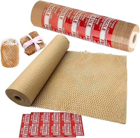Honeycomb Packing Paper 12" W x 60' L Packing Paper for Moving Products & Gifts Honeycomb Wrapping Paper Recyclable and Biodegradable Cushioning Packing Material with 20 Fragile Stickers in Saudi Arabia