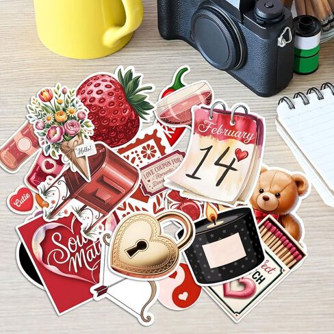 28 Pcs Valentine Stickers Set, Love Hearts Teddy Bear Strawberry Cupid for Scrapbook Laptop Water Bottle Stickers Die-Cut Waterproof for Laptop, Water Bottle, Phone, Window, Helmet in Kuwait