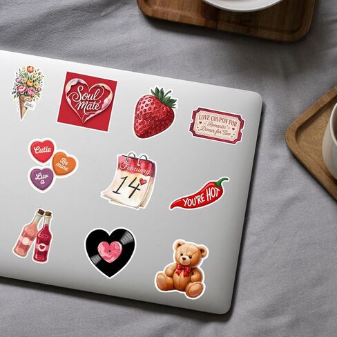 28 Pcs Valentine Stickers Set, Love Hearts Teddy Bear Strawberry Cupid for Scrapbook Laptop Water Bottle Stickers Die-Cut Waterproof for Laptop, Water Bottle, Phone, Window, Helmet in Kuwait