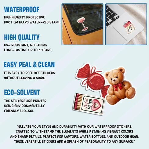 28 Pcs Valentine Stickers Set, Love Hearts Teddy Bear Strawberry Cupid for Scrapbook Laptop Water Bottle Stickers Die-Cut Waterproof for Laptop, Water Bottle, Phone, Window, Helmet in Kuwait