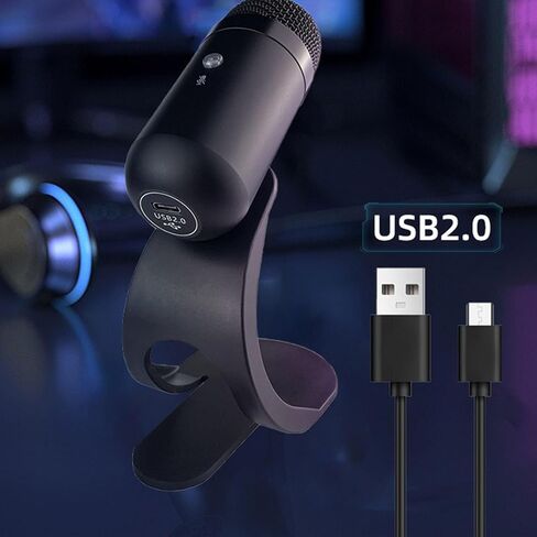 ميكروفون Yunir USB للكمبيوتر الشخصي، ميكروفون كمبيوتر متعدد الاتجاهات 360 درجة مع حامل قابل للفصل، ميكروفون بث مباشر مع كتم صوت لألعاب الكمبيوتر المحمول in Kuwait