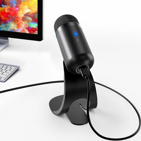 ميكروفون Yunir USB للكمبيوتر الشخصي، ميكروفون كمبيوتر متعدد الاتجاهات 360 درجة مع حامل قابل للفصل، ميكروفون بث مباشر مع كتم صوت لألعاب الكمبيوتر المحمول in Kuwait