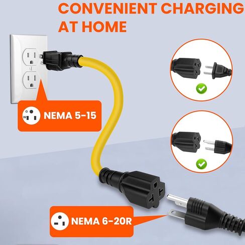 12AWG 15 أمبير قابس تيار متردد منزلي إلى 20 أمبير T كبل محول الشفرة، NEMA 5-15P إلى 5-15R/ 5-20R/ 6-15R/ 6-20R، محول تيار متردد 4 في 1، 15A 125V إلى 20A 250V كابل تمديد، 1FT in Kuwait