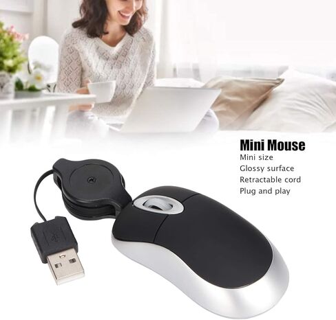 Compact USB Mouse, Wired Optical Computer Mini Mouse with USB A Retractable Cord 68cm, for Wins 98 7 Vista, Plug and Play in Saudi Arabia