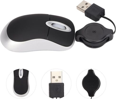 Compact USB Mouse, Wired Optical Computer Mini Mouse with USB A Retractable Cord 68cm, for Wins 98 7 Vista, Plug and Play in Saudi Arabia