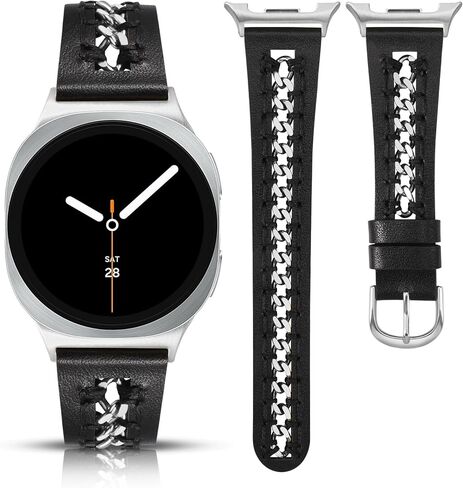 حزام جلد Minyee متوافق مع ساعة Samsung Galaxy Watch 8 40 مم 44 مم/ 8 أحزمة كلاسيكية 46 مم، بدون فجوة بنقرة واحدة حزام جلدي فاخر مع سلسلة معدنية من الفولاذ المقاوم للصدأ للنساء، وليس للطرز الأخرى in Saudi Arabia