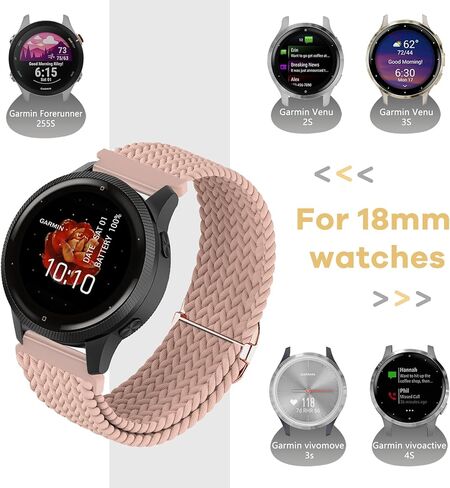 أحزمة ساعة من النايلون المضفر مقاس 18 ملم متوافقة مع Garmin Venu 3S/Venu 4 41mm/Venu 2S/Vivoactive 4S/Vivomove 3S/Forerunner 255S 265S للنساء والرجال (عبوة من قطعتين) in Kuwait