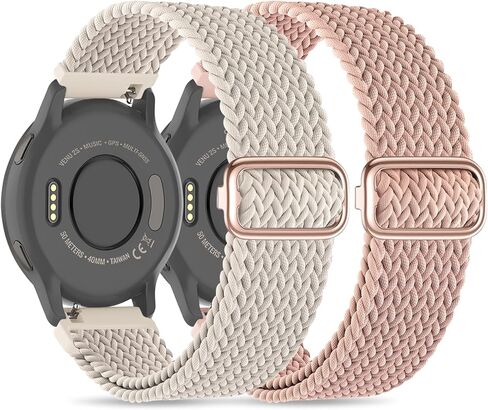 أحزمة ساعة من النايلون المضفر مقاس 18 ملم متوافقة مع Garmin Venu 3S/Venu 4 41mm/Venu 2S/Vivoactive 4S/Vivomove 3S/Forerunner 255S 265S للنساء والرجال (عبوة من قطعتين) in Kuwait